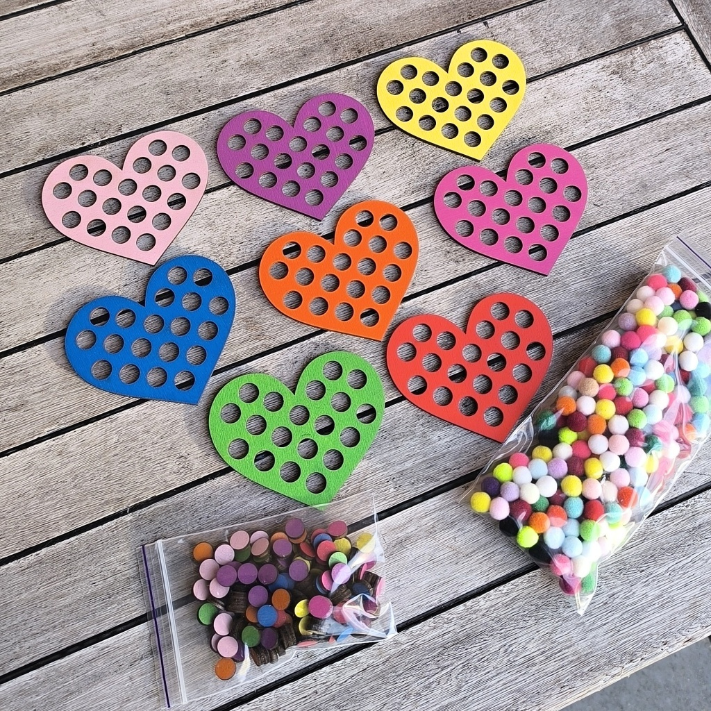 Srdíčka barevná poloviny puzzle skládačka s předlohami-3
